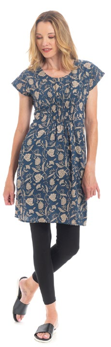 Organic Cotton Dress with Cap Sleeves - Sapphire Blue