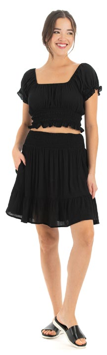 Rayon Ruffle Skirt - Black