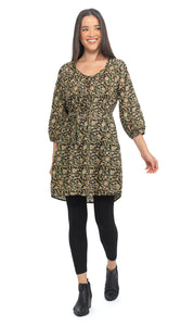 Organic Cotton Blockprint Dress/Tunic with 3/4 Belled Sleeves