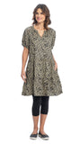 Organic Cotton Dress with Short Raglan Sleeves and Two-Tiered Skirt - Black Petal Print