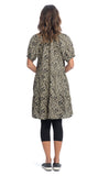 Organic Cotton Dress with Short Raglan Sleeves and Two-Tiered Skirt - Black Petal Print