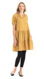 Organic Cotton Dress with Short Raglan Sleeves and Two-Tiered Skirt - Black Fern Print