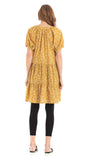Organic Cotton Dress with Short Raglan Sleeves and Two-Tiered Skirt - Black Fern Print