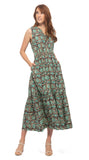 Organic Cotton Sleeveless Long Dress - Teal Floral