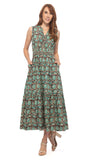 Organic Cotton Sleeveless Long Dress - Teal Floral
