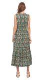 Organic Cotton Sleeveless Long Dress - Teal Floral