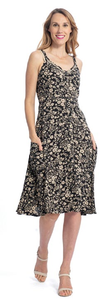 Rayon Crepe Dress with Adjustable Straps - Black/Beige Floral Print