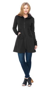 Long Fitted Hoodie with Ruched Pockets and Full-Length Zipper - Organic Cotton
