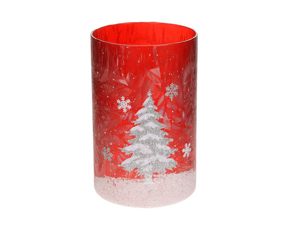 Red Ice Finish Cylinder Vase with Glitter Tree