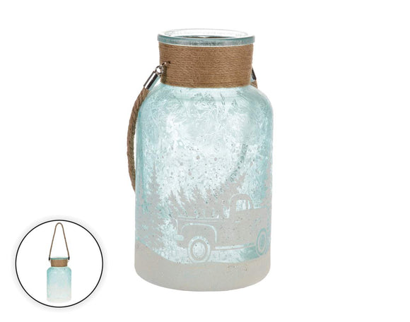 Jar with Rope Handle - Truck and Trees - Ice Blue