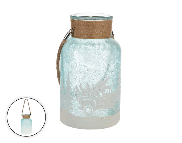 Jar with Rope Handle - Truck and Trees - Ice Blue