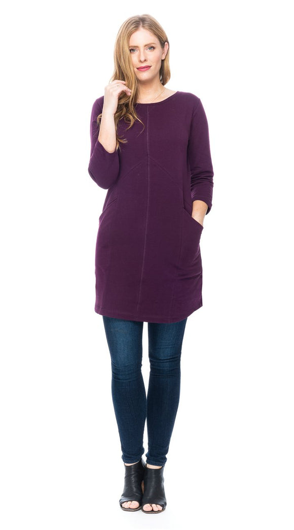 Long Tunic with Chevron Seam and Slanted Pockets - Organic Cotton