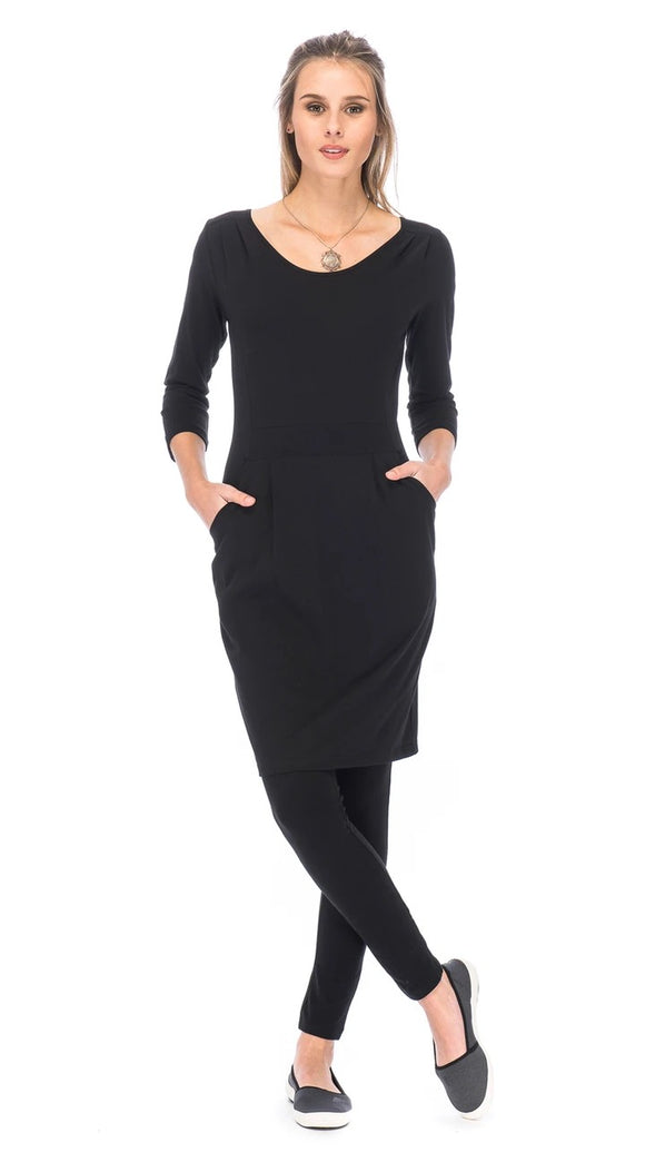 Black Dress - Pleated Skirt - Organic Cotton
