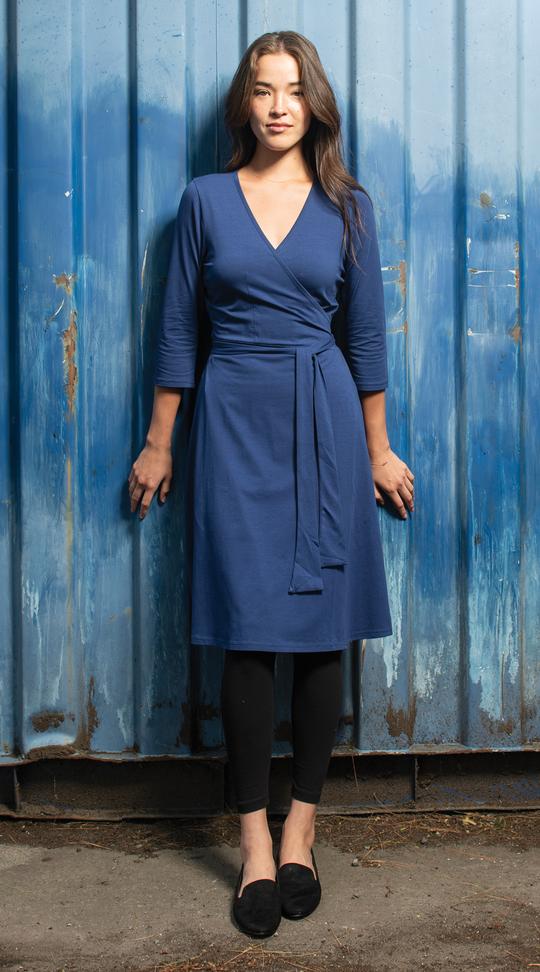 Knee-length cotton muslin dress with an A-line cut - Green