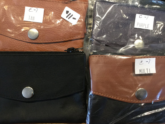 Leather Card Case with Flip Pocket with Exposed Snap & Zip Key Pocket on the Back - Assorted