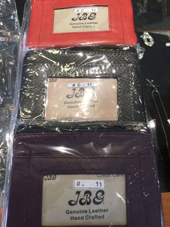 Leather Card Case with Plastic Window Pocket - Assorted Colours