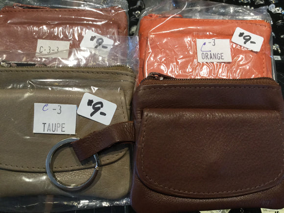 Leather Change Pouch with Flip Pocket, Key Ring and Single Zip - Assorted Colours